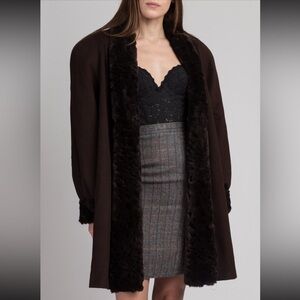 80s Anorna brown fur trim overcoat Large